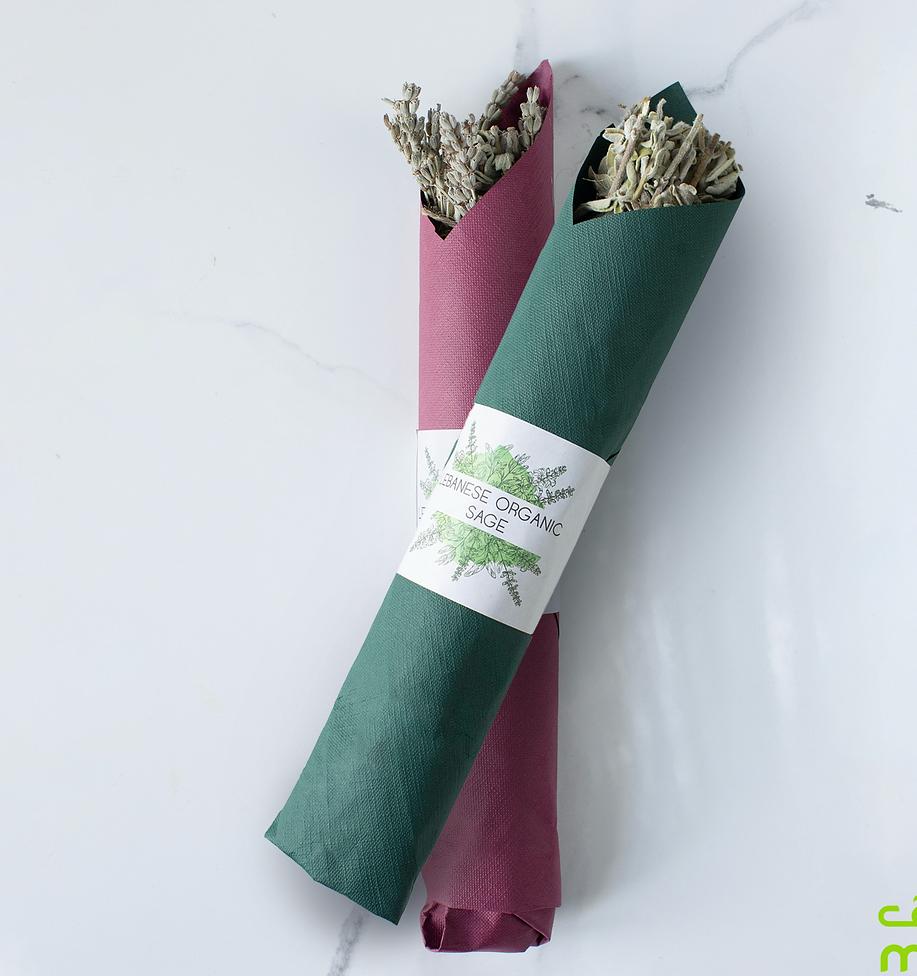 Wrapped bunches of Mazak Lebanese Organic Sage